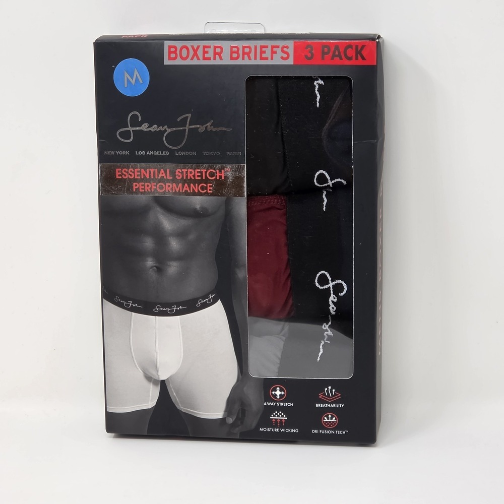 New! Sean John Essential Stretch Performance Boxer Briefs 3 Pack Medium M